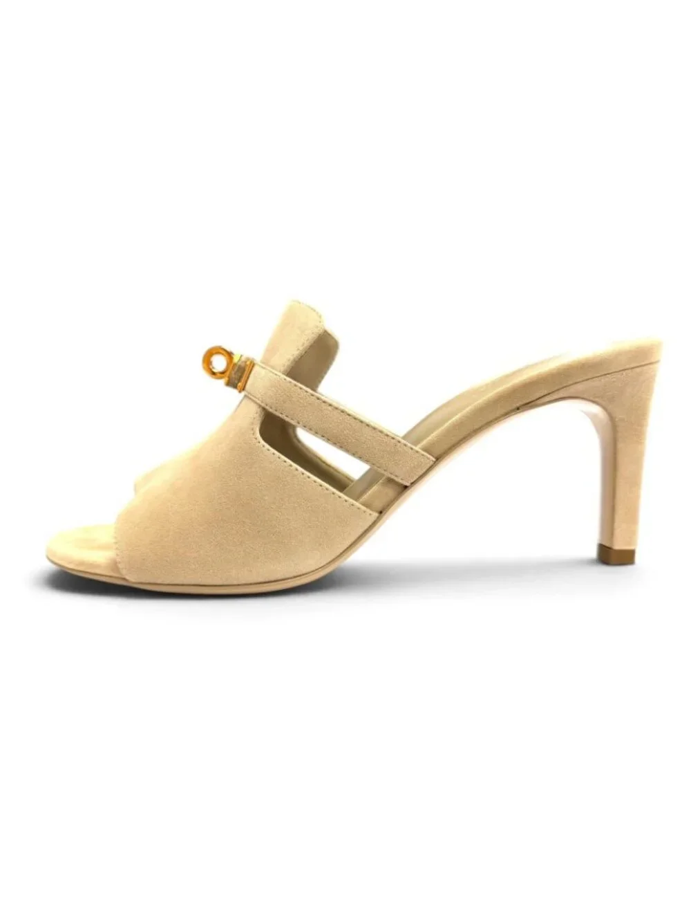 Hermes Candy Suede Leather Beige Argil Kelly Buckle Open Toe Sandals